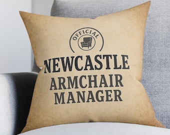 Newcastle Armchair Manager Cushion Retro Style Funny Football Fan Gift Home Decor Man Cave Pillow