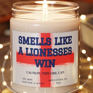 Profuma come una vittoria delle Leonesse, questa ragazza può regalare, regalo per i tifosi della nazionale femminile inglese di calcio, candela di empowerment, profumo per il giorno della partita