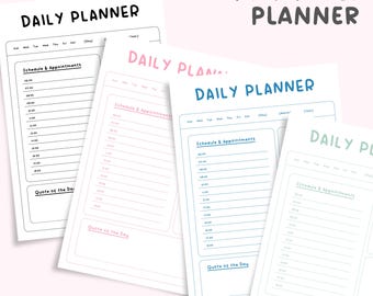 May include: A collection of printable daily planner sheets with the words "Daily Planner" in various colors. Each sheet includes sections for scheduling appointments and a quote of the day. The phrase "Printable Planner" is at the top.