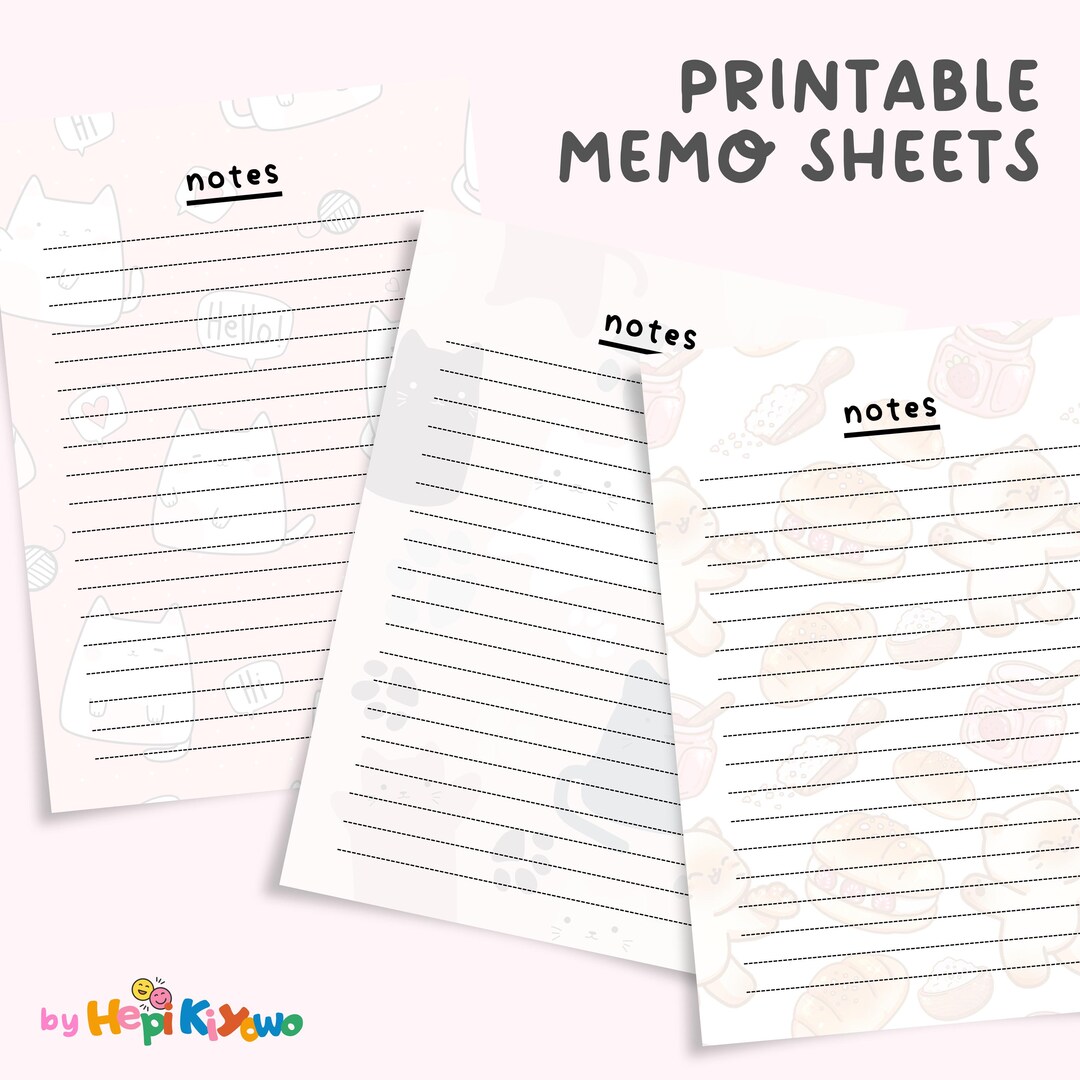 Cat Memo Sheets Printable Notes (digital Download) – 30 Lined Designs ...