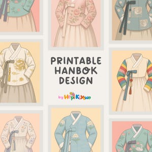 Design élégant imprimable d'illustration de hanbok dans des couleurs pastel