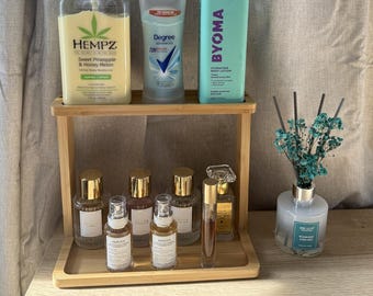 Bamboo Bathroom Countertop Vanity Storage Shelf for Makeup Display Rack for Sink decor