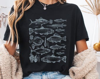 Fish 90s Vintage Tattoo Style Tshirt, Retro Comfort Colors® Y2k Fish Shirt, Fish Lovers Gift, Cute Fish Shirt, Nature Unisex Adult Pet Shirt