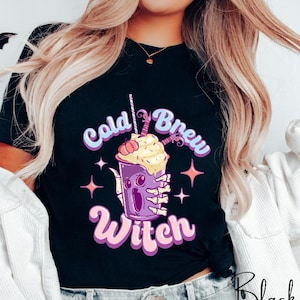 Cold Brew Witch Shirt, Skeleton Hand Coffee Tee, Gothic Coffee Lover Shirt, Bella Canvas 3001 Unisex Tee, Spooky Witchy Coffee Graphic Tee