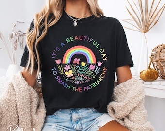 Smash the Patriarchy T-Shirt, Rainbow Floral Design, Comfort Colors Tee, Feminism Tee Gift