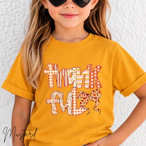 Camiseta infantil de Acción de Gracias "Thankful Kids", Bella Canvas 3001Y, camiseta retro de otoño, camiseta de otoño con lazo de patchwork, linda camiseta gráfica de Acción de Gracias para jóvenes.