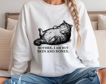 Camiseta divertida de gato Gildan 2400 Camiseta para mujer Idea de regalo Camiseta de gato gordo Camiseta de felino regordete Madre Soy piel y huesos Meme Regalo sarcástico para dueños de mascotas