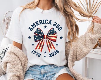 America 250 T-Shirt • Patriotic Coquette Bow Comfort Colors Tee