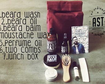 BEARD KIT. Organic & Handmade. Beard Wash. Beard Oil. Beard Balm. Moustache wax. Perfume Oil. Brandy and Vanilla. Gift Set for him.