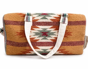 Bolsa de viaje rústica estilo bohemio – Bolso de mano con estampado étnico azteca para fin de semana