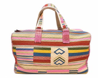 Bolso de viaje con estampado kilim – Bolso de viaje tejido a mano para pasar la noche con correa para el hombro