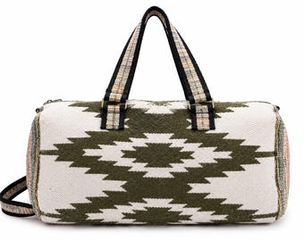 Bolsa de viaje tejida estilo bohemio: elegante bolsa de lona para pasar la noche para mujeres y hombres.