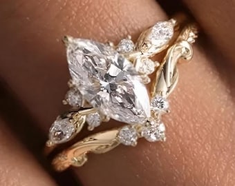 2CT Marquise Cut Moissanite Engagement Ring Set, 6 Prong Crossover Curved Wedding Bridal Ring Set, 14k Solid Gold Ring Sets for Women Gifts