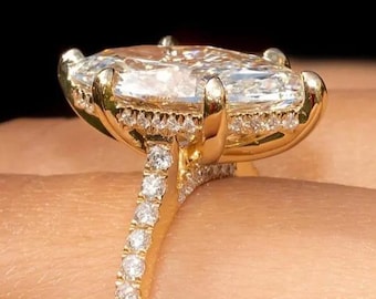 4 CT Marquise Cut Moissanite Engagement Ring 14K Solid Gold 6 Prong With Hidden Halo Ring Elongated Marquise Cathedral Set Wedding Gifts Her