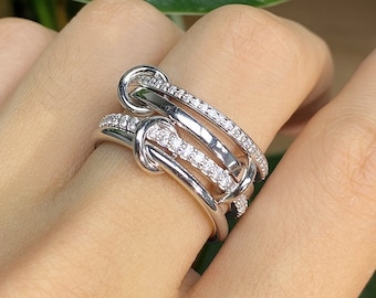 925 Silver Connected Rings, Stacking Rings, Linked Bands