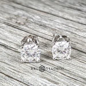 2.25CT Cushion Cut Moissanite Stud Earrings: 14kt Gold