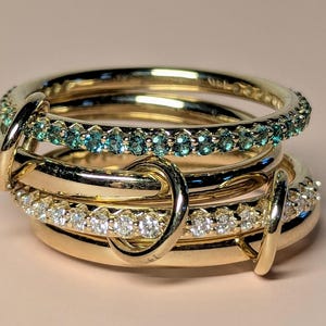 Connected Solid Gold Ring Set, Lab-Grown Diamond Emerald Stack Fine Jewelry