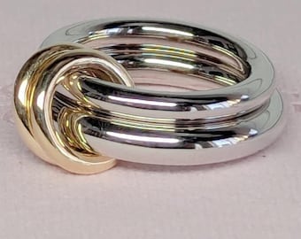 Connected Rings, Two Tone Multi-Band Ring Sterling Silver Stacking Rings