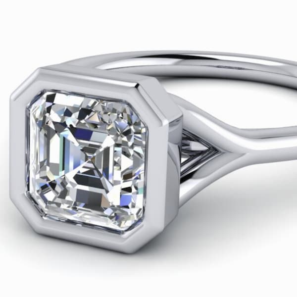 1.25ct. Certified Asscher Lab Grown Diamond Engagement Ring Bezel Set D Color VS Clarity