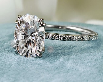 Oval Moissanite Engagement Ring: 14kt Gold Thin Band, 2.30 ctw