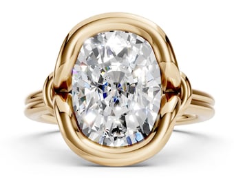 Oval Lab Diamond Engagement Ring, Bezel Set Solitaire, Custom Gold 4 CTW