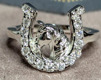 Diamond Horseshoe Ring in Gold, Equestrian Fine Jewelry Ring, Lucky Symbol Horse Ring with Diamonds