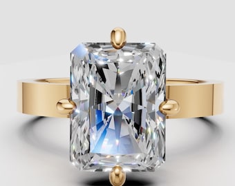 Radiant Cut Lab Diamond Engagement Ring, Cigar Band Solitaire Ring 3.60 CTW