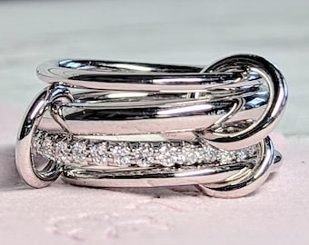 Connected Rings, Rings Joined Together, Solid Silver and Gold & Lab Grown Diamond Ring