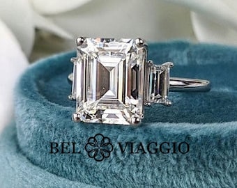 5.32 ctw Emerald Cut Custom Engagement Ring, Three Stone Anniversary Ring, Lifetime Warranty