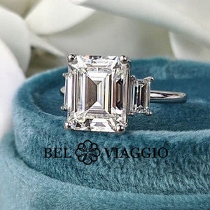 5.32CT Emerald Cut Moissanite Engagement Ring, Three Stone Ring, Anniversary Ring, Statement Ring Bel Viaggio Designs