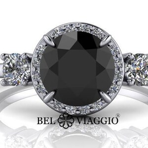 Black Moissanite Ring, Three Stone, Proposal, Unique Wedding Ring