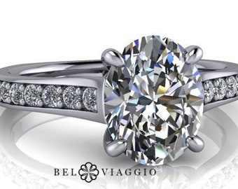 Oval Engagement Ring Moissanite Stone Euro Shank Silver Gold Platinum Ring Bel Viaggio Designs