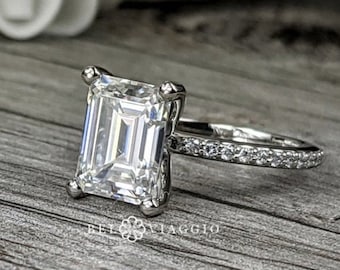 Custom Moissanite Emerald Cut Engagement Ring, Lifetime Warranty, Gold Proposal Ring 2 ctw
