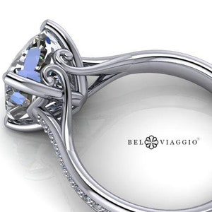 Cushion Cut Moissanite Engagement Ring: Solitaire Gold Cathedral Setting