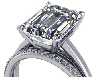 Emerald Cut Engagement Ring Moissanite Bridal Set Wedding Band 4.06 CTW
