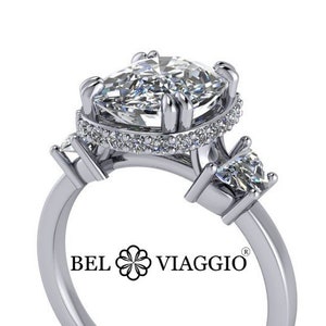 Cushion Moissanite Engagement Ring 14kt Gold or Platinum 4.24 CTW Bel Viaggio Designs
