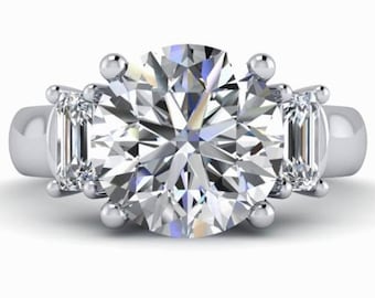 Lab Grown Diamond Engagement Ring, Three Stone Anniversary, Wide Band, Cathedral Setting 3.4 ctw