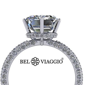 Hidden Halo Moissanite Engagement Ring Emerald NSEW Set Iced Out Ring 4.71CTW Bel Viaggio Designs