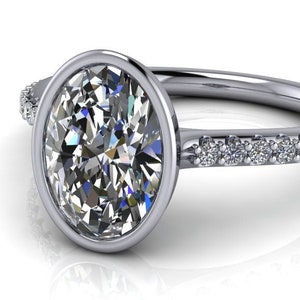 Bezel set Oval Engagement Ring Cathedral Gold Ring 2.07 ctw