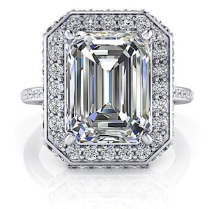 4.20 ctw Emerald Cut Certified Lab Grown Diamond Engagement Ring, Halo Cathedral, 10kt, 14kt, Platinum
