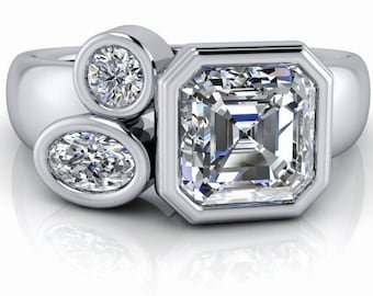 Three Stone Lab Diamond Ring, Anniversary, Fashion, Solid Gold, Bezel Set