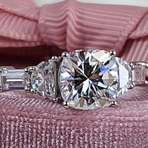Cushion Cut Engagement Ring, Simulated Diamond Solid Silver 2.65 ctw