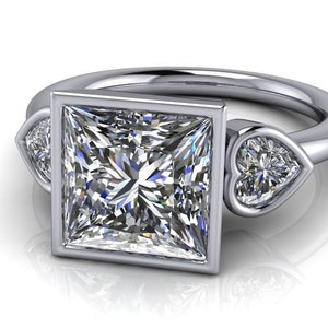 3.5CTW Princess Cut Engagement or Anniversary Ring, Bezel Set, Three Stone, Solid Silver