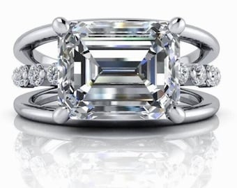 Lizette Lab Grown Diamond Ring, Certified Emerald Cut, Unique Proposal Ring 3.80 ctw