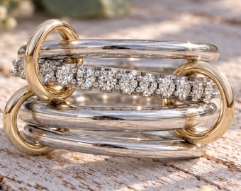 Interlocking Rings, Connected Bands, Lab Diamonds, Silver and Gold