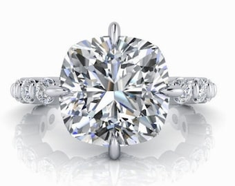 6ctw Diamond Engagement Ring, Cushion Cut, Lab Grown Diamond, NSEW Setting, Lifetime Warranty