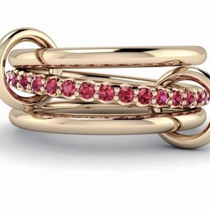 Ruby Connected Stacking Rings: Sterling Silver & Gold