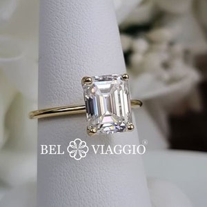 14kt Gold Moissanite Ring Emerald Cut Solitaire Classic Ring 5ct Bel Viaggio Designs