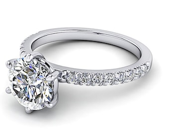 Certified Lab Diamond Engagement Ring, French Set, 10kt, 14kt, Platinum 1.75 ctw
