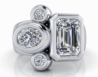 Lab Grown Diamond Anniversary Ring: Bezel Set Multi Stone Ring